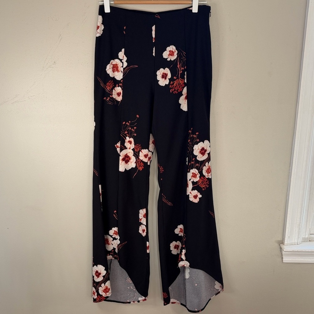 Leith Small Women’s Boho Black Floral Wide Leg‎ Pants